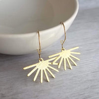 Sun Earrings, gold sunshine earrings, sun ray earrings, sunburst earrings, gold dangle earrings, cheerful earring happy earring kidney hooks - Constant Baubling