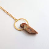Blue Stone Necklace - 14K gold plate chain beaded/satellite - aqua terra jasper semi precious gemstone slab chunk rough cut nugget tan - Constant Baubling