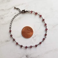 Garnet Bracelet , January birthstone bracelet, garnet jewelry, gunmetal bracelet, tiny garnet stones, delicate stone bracelet, red gemstone - Constant Baubling