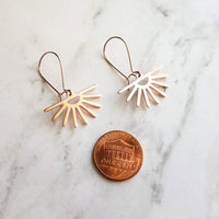 Sun Ray Earrings, rose gold sun earrings, sunray earring, sunset earring, sunrise earring, rose gold earring kidney wires, cheerful sunburst - Constant Baubling