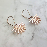 Sun Ray Earrings, rose gold sun earrings, sunray earring, sunset earring, sunrise earring, rose gold earring kidney wires, cheerful sunburst - Constant Baubling