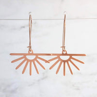 Sun Ray Earrings, rose gold sun earrings, sunray earring, sunset earring, sunrise earring, rose gold earring kidney wires, cheerful sunburst - Constant Baubling