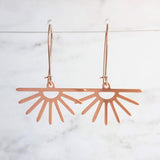 Sun Ray Earrings, rose gold sun earrings, sunray earring, sunset earring, sunrise earring, rose gold earring kidney wires, cheerful sunburst - Constant Baubling