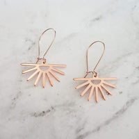 Sun Ray Earrings, rose gold sun earrings, sunray earring, sunset earring, sunrise earring, rose gold earring kidney wires, cheerful sunburst - Constant Baubling