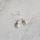 Little Silver Acorn Earrings, small silver acorn earring, antique silver acorn earring, acorn dangle earring, tiny acorn earring autumn fall - Constant Baubling