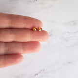 Orange Stud Earrings - tiny little round AB opalescent rhinestone gem, gold plated hypoallergenic stainless steel, girls, minimalist jewelry - Constant Baubling