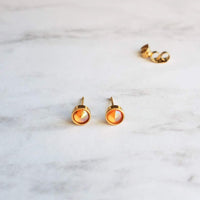 Orange Stud Earrings - tiny little round AB opalescent rhinestone gem, gold plated hypoallergenic stainless steel, girls, minimalist jewelry - Constant Baubling