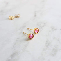 Orange Stud Earrings - tiny little round AB opalescent rhinestone gem, gold plated hypoallergenic stainless steel, girls, minimalist jewelry - Constant Baubling
