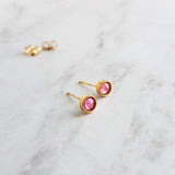Orange Stud Earrings - tiny little round AB opalescent rhinestone gem, gold plated hypoallergenic stainless steel, girls, minimalist jewelry - Constant Baubling