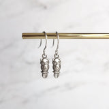 Owl Dangle Earrings, tiny owl earring, antique silver owl, oxidized silver dangle, small bird earring, little hook, delicate earring, owlet - Constant Baubling