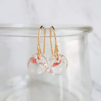 Coral Earrings - 14K gold fill curvy hooks & small boro glass lampwork drops, coral pink orange melon teardrops in clear, bubble earring - Constant Baubling