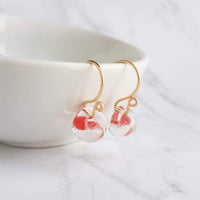 Coral Earrings - 14K gold fill curvy hooks & small boro glass lampwork drops, coral pink orange melon teardrops in clear, bubble earring - Constant Baubling