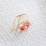 Coral Earrings - 14K gold fill curvy hooks & small boro glass lampwork drops, coral pink orange melon teardrops in clear, bubble earring - Constant Baubling