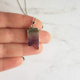 Amethyst Chunk Necklace, silver edge amethyst, gemstone slice pendant, thin silver chain, February birthstone gift, raw edge purple stone - Constant Baubling