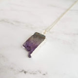 Amethyst Chunk Necklace, silver edge amethyst, gemstone slice pendant, thin silver chain, February birthstone gift, raw edge purple stone - Constant Baubling