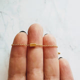 Gold Dash Necklace, tiny rectangle necklace, square tube bead, slider pendant, delicate chain, simple gold necklace, small gold bar necklace - Constant Baubling
