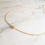 Gold Dash Necklace, tiny rectangle necklace, square tube bead, slider pendant, delicate chain, simple gold necklace, small gold bar necklace - Constant Baubling