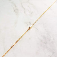 Gold Dash Necklace, tiny rectangle necklace, square tube bead, slider pendant, delicate chain, simple gold necklace, small gold bar necklace - Constant Baubling