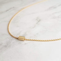 Gold Dash Necklace, tiny rectangle necklace, square tube bead, slider pendant, delicate chain, simple gold necklace, small gold bar necklace - Constant Baubling