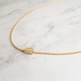 Gold Dash Necklace, tiny rectangle necklace, square tube bead, slider pendant, delicate chain, simple gold necklace, small gold bar necklace - Constant Baubling