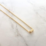 Gold Dash Necklace, tiny rectangle necklace, square tube bead, slider pendant, delicate chain, simple gold necklace, small gold bar necklace - Constant Baubling