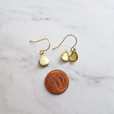 Brass Locket Earrings - vintage small raw brass teardrop lockets, simple delicate 14K gold plate ear hooks, handmade personal gift for photo - Constant Baubling