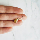 Brass Locket Earrings - vintage small raw brass teardrop lockets, simple delicate 14K gold plate ear hooks, handmade personal gift for photo - Constant Baubling