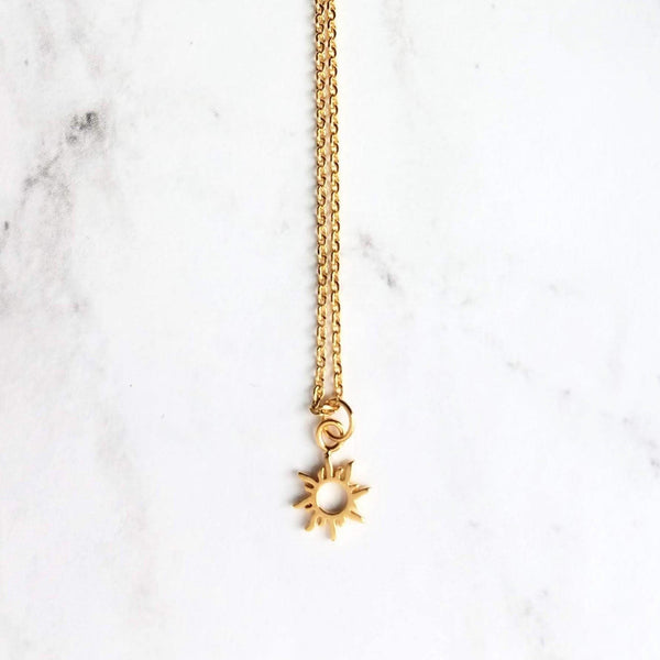 Small Sun Necklace, simple sun pendant, tiny sunshine charm, delicate gold chain, sunray necklace, just because gift, sun charm, gold sun