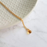 Topaz Gold Necklace, tiny topaz glass drop, honey pendant, glass teardrop necklace, 14K gold fill necklace, 14K gold fill chain, delicate - Constant Baubling