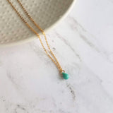 Gold Minimalist Necklace, tiny mint drop, aqua teardrop, blue drop pendant, 14K gold fill chain, glass drop, delicate necklace gift under 30 - Constant Baubling