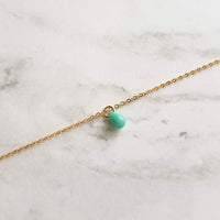 Gold Minimalist Necklace, tiny mint drop, aqua teardrop, blue drop pendant, 14K gold fill chain, glass drop, delicate necklace gift under 30 - Constant Baubling