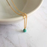 Gold Minimalist Necklace, tiny mint drop, aqua teardrop, blue drop pendant, 14K gold fill chain, glass drop, delicate necklace gift under 30 - Constant Baubling