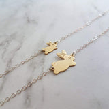 Bunny Rabbit Necklace, mama bunny necklace, baby bunny necklace, mother necklace, double chain, 2 chains, mom child necklace, gold/silver - Constant Baubling