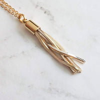 Tassel Necklace - gold & silver herringbone chain fringe pendant, thin delicate chain, custom length 14K gold fill option, anniversary gift - Constant Baubling