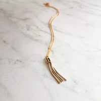 Tassel Necklace - gold & silver herringbone chain fringe pendant, thin delicate chain, custom length 14K gold fill option, anniversary gift - Constant Baubling