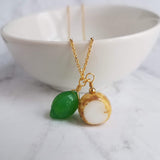 Lime in the Coconut Necklace, green glass citrus fruit pendant, small summer tropical drink charm, vacation souvenir, gold beach jewelry - Constant Baubling