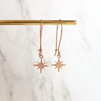 Wishing Star Earrings - rose gold tiny celestial guide Polaris charm w/ cubic zirconia, night sky astonomy gift, small shooting twinkle star - Constant Baubling