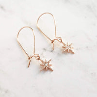 Wishing Star Earrings - rose gold tiny celestial guide Polaris charm w/ cubic zirconia, night sky astonomy gift, small shooting twinkle star - Constant Baubling