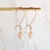 Wishing Star Earrings - rose gold tiny celestial guide Polaris charm w/ cubic zirconia, night sky astonomy gift, small shooting twinkle star - Constant Baubling