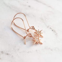 Wishing Star Earrings - rose gold tiny celestial guide Polaris charm w/ cubic zirconia, night sky astonomy gift, small shooting twinkle star - Constant Baubling
