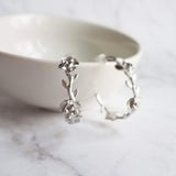 Vine Hoop Earrings, floral earring, matte silver earring, circle earring, silver branch earring, rose flower hoop .925 sterling silver posts - Constant Baubling