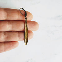Long Thin Teardrop Earrings, bronze drop earring, long skinny earring, antique bronze earring, rustic earring, narrow drop earring leverback - Constant Baubling