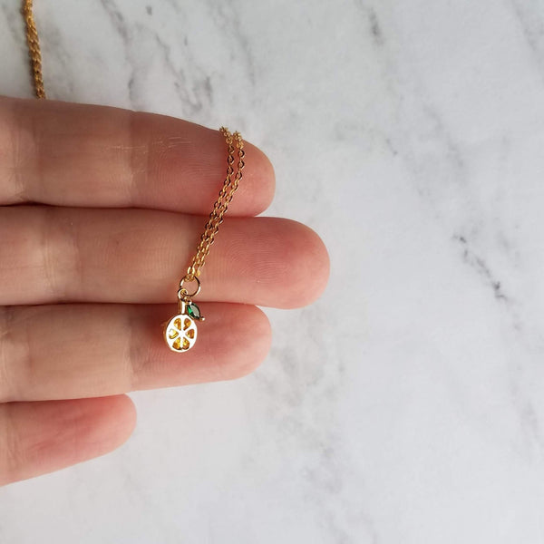 Yellow Crystal Charm Necklace With 14k Gold Filled Chain. 