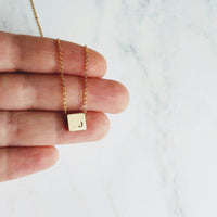 Gold Block Necklace, personalized pendant, gold letter necklace, cube necklace, gold initial necklace, gold name necklace, small gold block - Constant Baubling