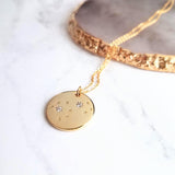 Night Sky Necklace - gold cubic zirconia star pendant, celestial necklace, round medallion, constellation necklace, wishing star necklace - Constant Baubling