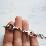 Silver Snaffle Bit Horse Bracelet, chunky antique silver chain, equestrian bracelet, silver horse bracelet, snaffle bracelet, D ring, thick - Constant Baubling