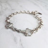 Silver Snaffle Bit Horse Bracelet, chunky antique silver chain, equestrian bracelet, silver horse bracelet, snaffle bracelet, D ring, thick - Constant Baubling