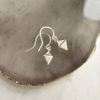 Silver Geometric Earrings - small double pyramid charm, octahedron earrings, diamond earrings, spear earrings, little triangle earrings - Constant Baubling