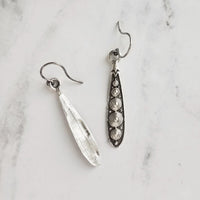 Long Narrow Teardrop Earrings - antique black accent Bali beaded ethnic design - little simple ball dot edge - Boho Bohemian teardrop - Constant Baubling