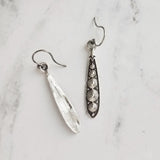 Long Narrow Teardrop Earrings - antique black accent Bali beaded ethnic design - little simple ball dot edge - Boho Bohemian teardrop - Constant Baubling